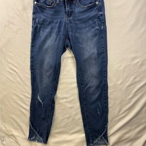 Judy Blue Distressed Ankle Jeans - Dark Blue